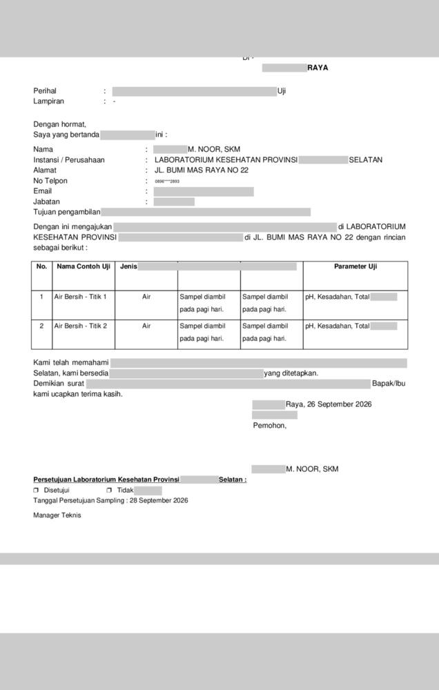 Screenshot LabKlin: Berita acara sampling