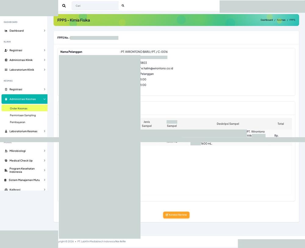 Screenshot LabKlin: Detail order labkesmas