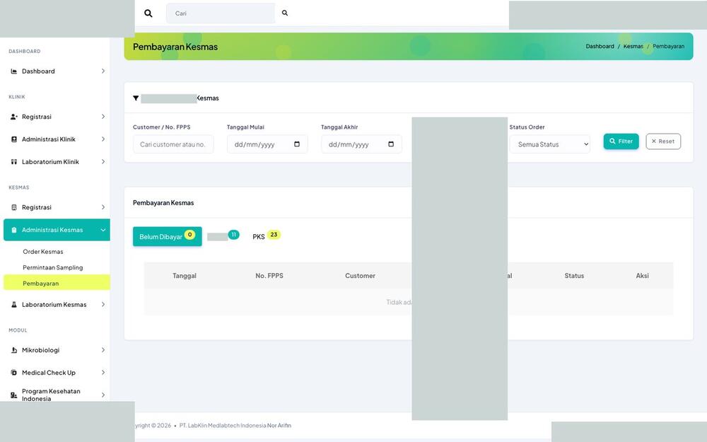 Screenshot LabKlin: Pembayaran labkesmas