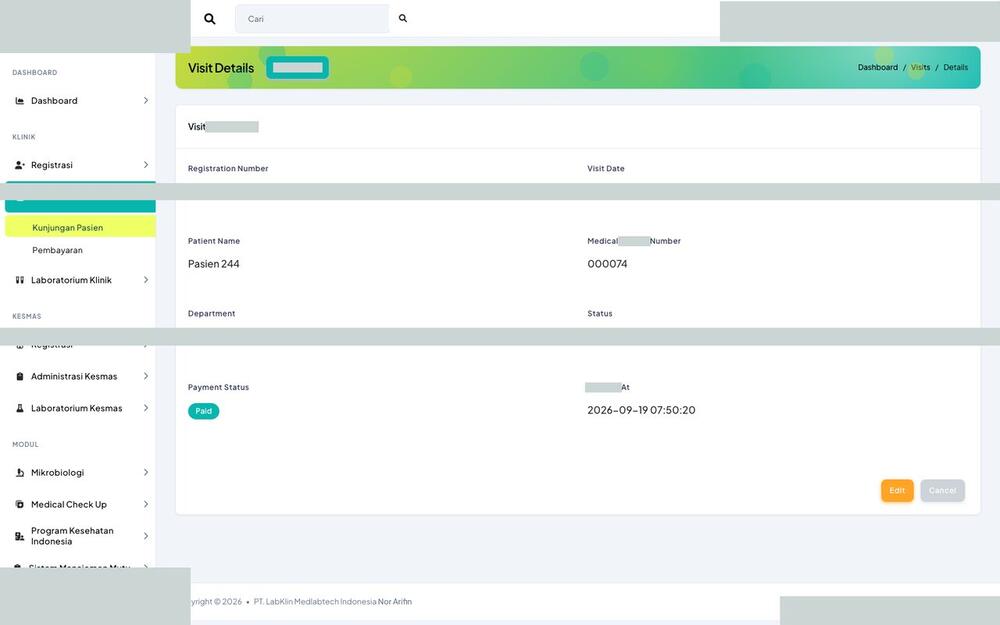 Screenshot LabKlin: Detail kunjungan
