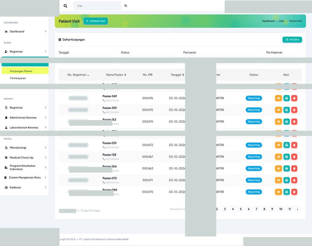Screenshot LabKlin: Daftar Kunjungan