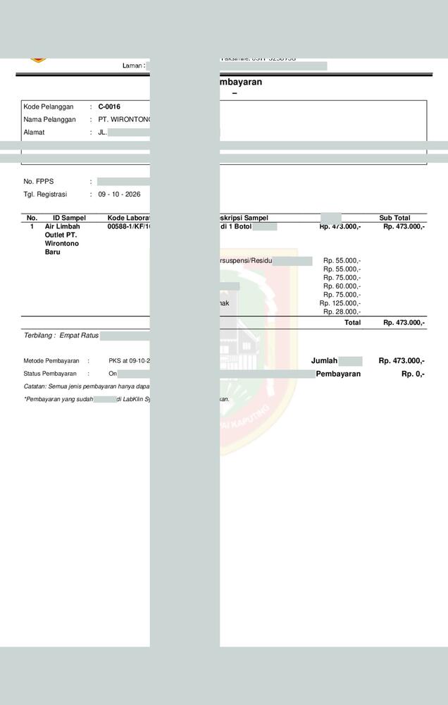 Screenshot LabKlin: Kwitansi labkesmas