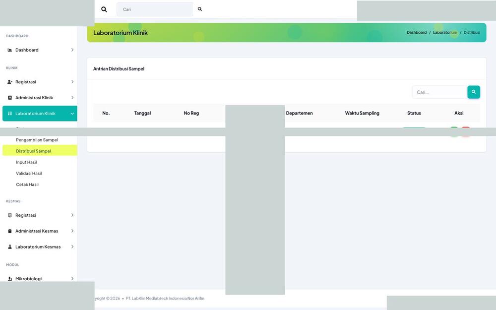 Screenshot LabKlin: Distribusi sampel