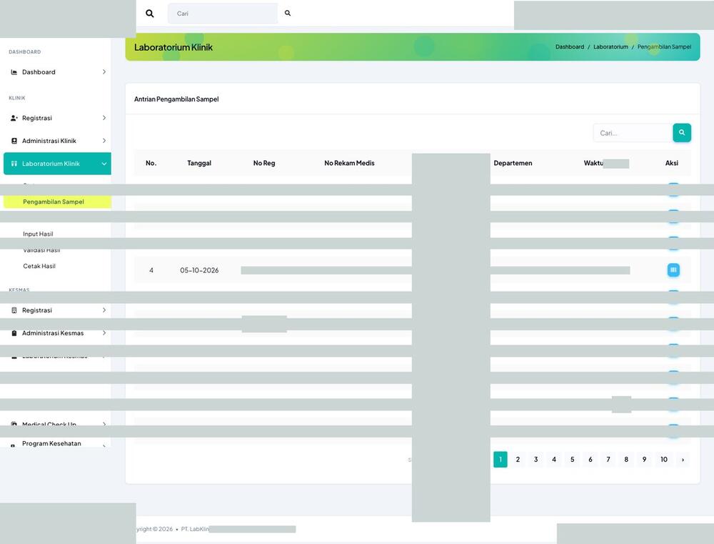 Screenshot LabKlin: Pengambilan sampel