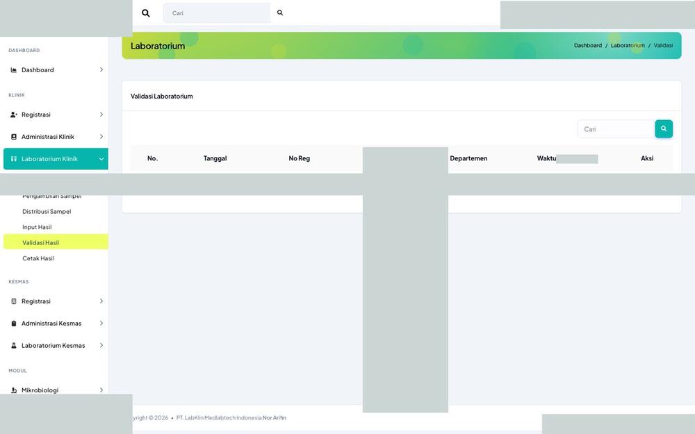 Screenshot LabKlin: Validasi hasil