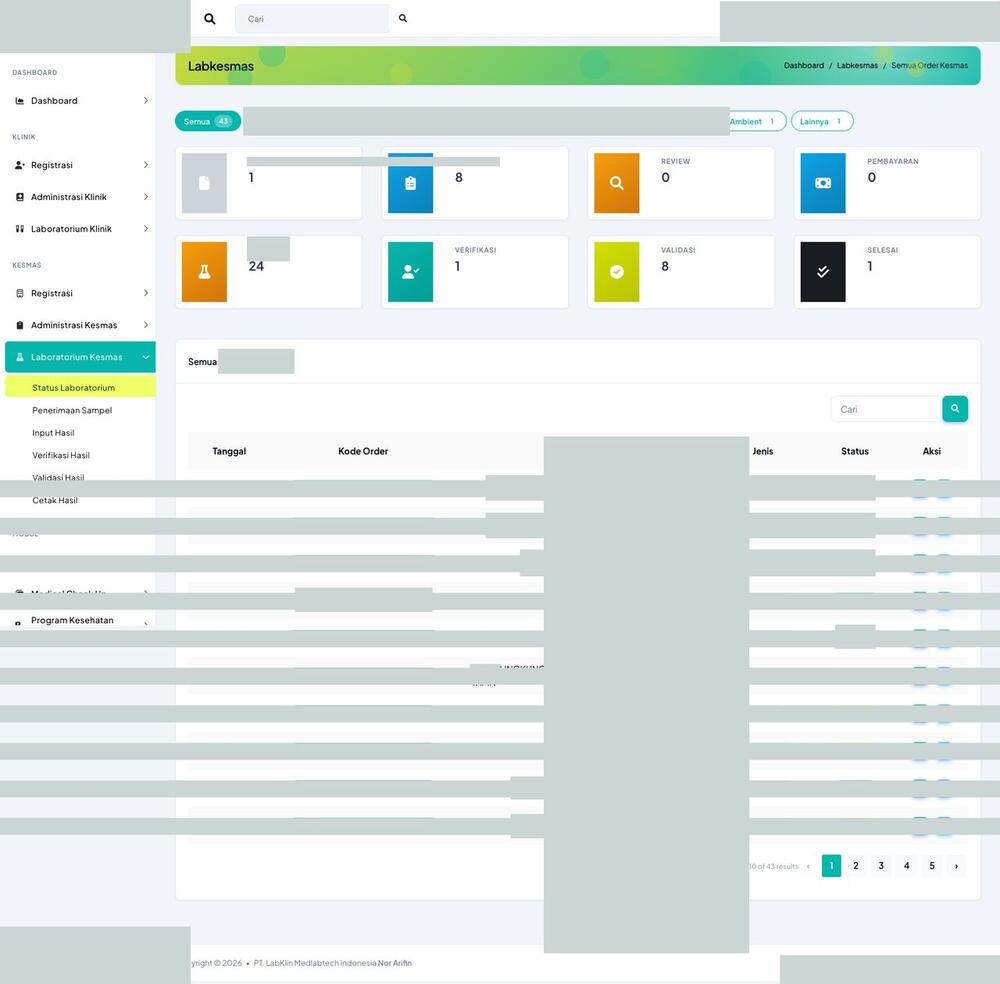 Screenshot LabKlin: Status order labkesmas