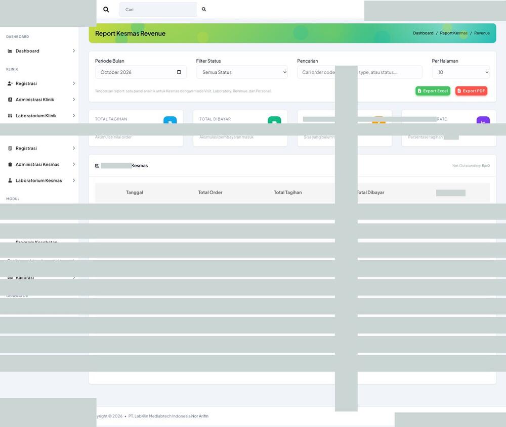 Screenshot LabKlin: Laporan pendapatan labkesmas