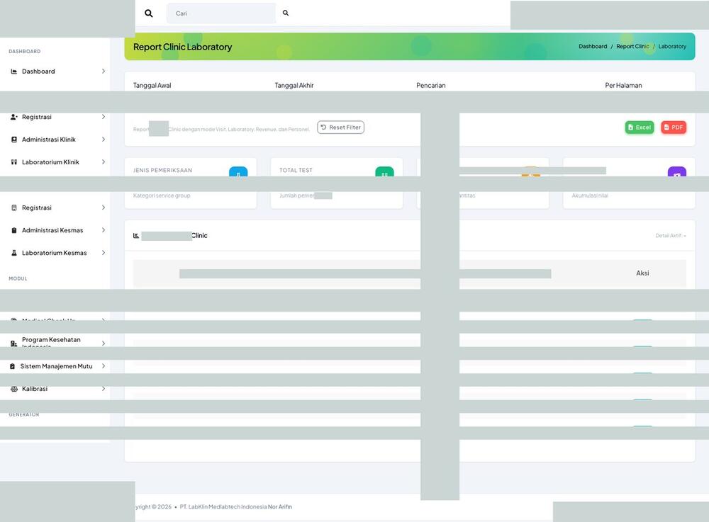 Screenshot LabKlin: Laporan laboratorium klinik