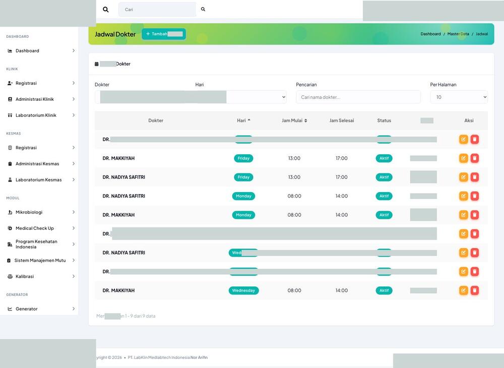 Screenshot LabKlin: Jadwal dokter
