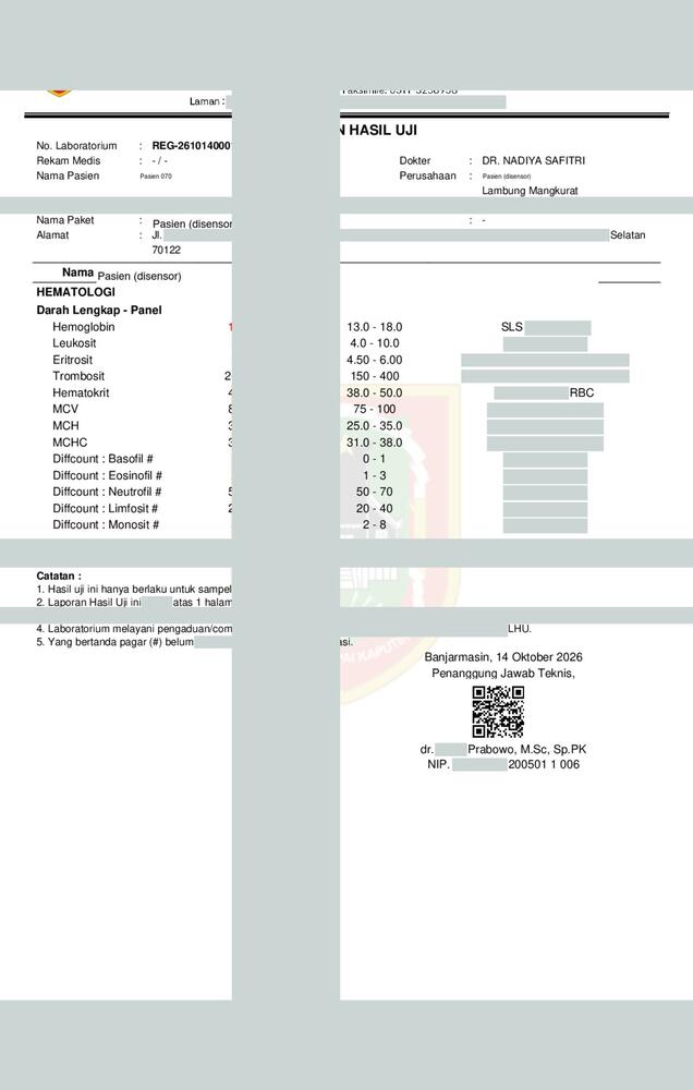 Screenshot LabKlin: Laporan laboratorium MCU