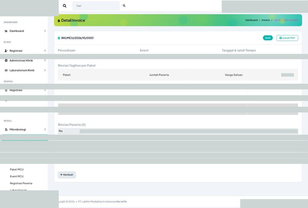 Screenshot LabKlin: Detail penagihan