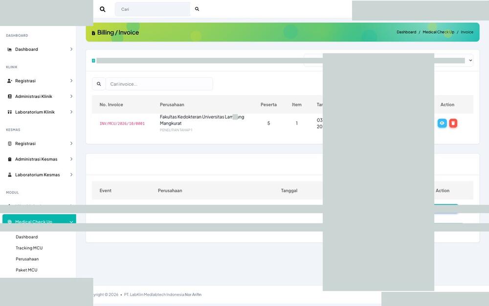 Screenshot LabKlin: Penagihan MCU