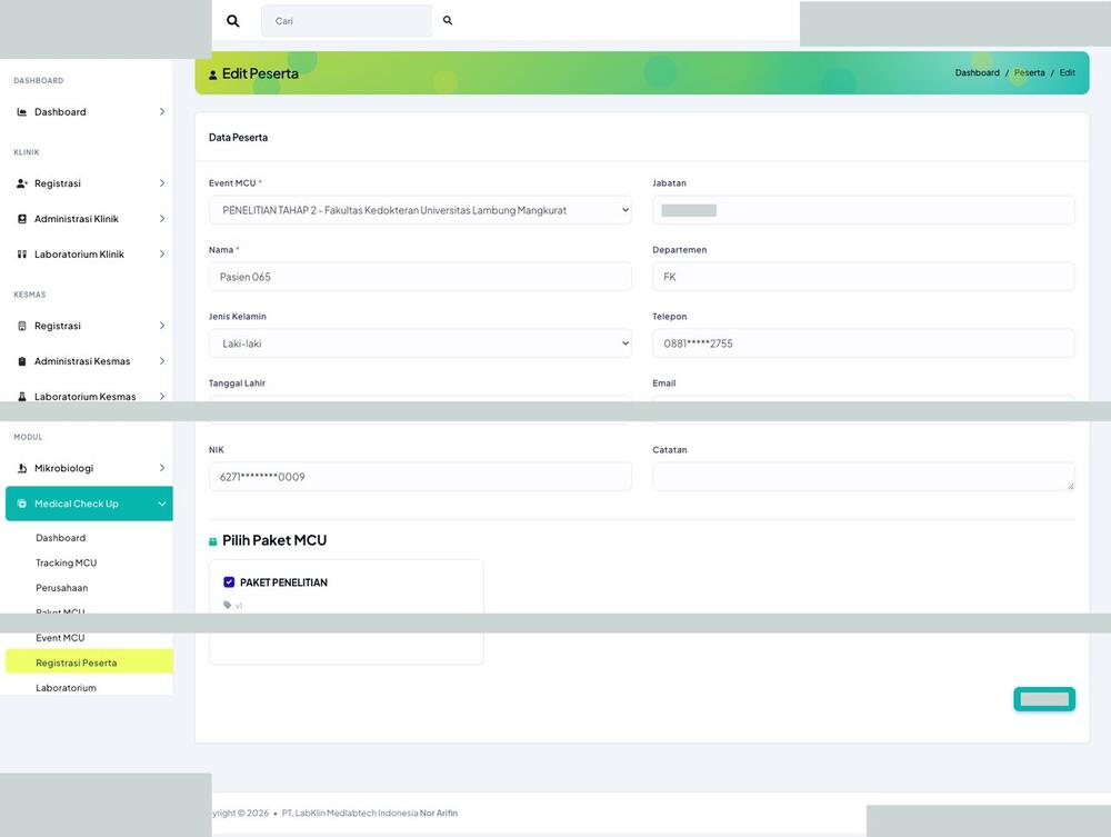 Screenshot LabKlin: Detail peserta