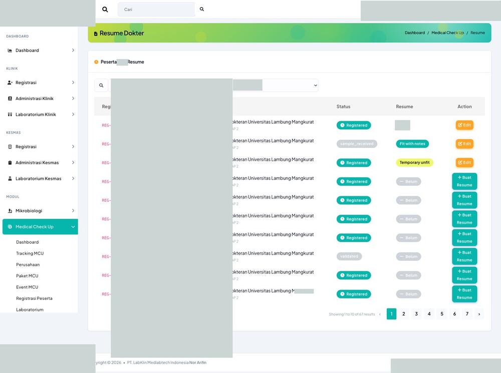 Screenshot LabKlin: Resume dokter