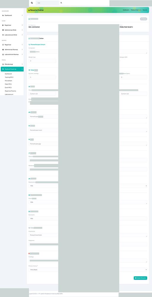 Screenshot LabKlin: Formulir resume dokter