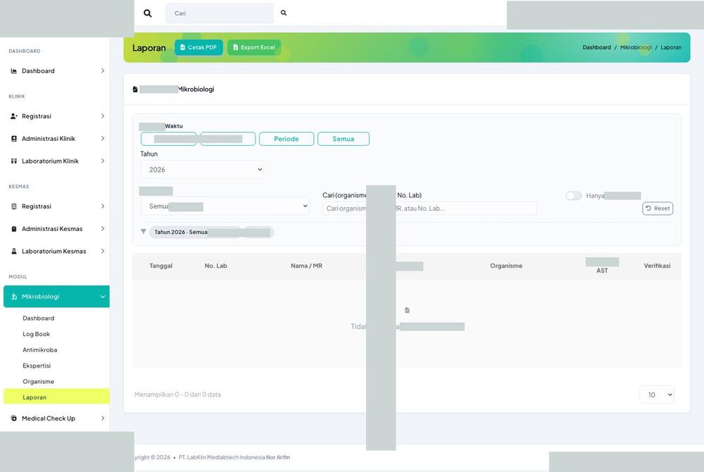 Screenshot LabKlin: Laporan mikrobiologi