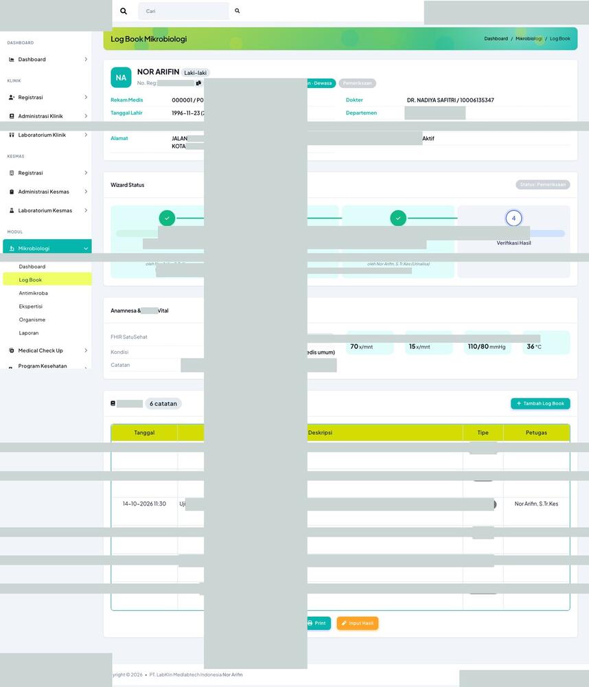 Screenshot LabKlin: Detail logbook