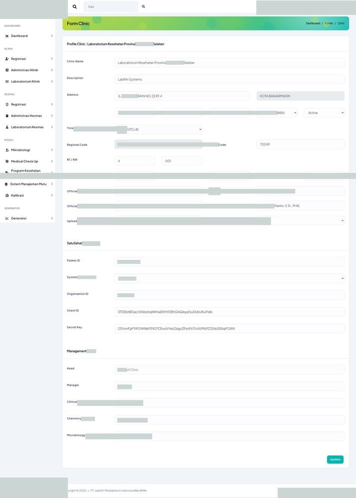 Screenshot LabKlin: Profil instansi