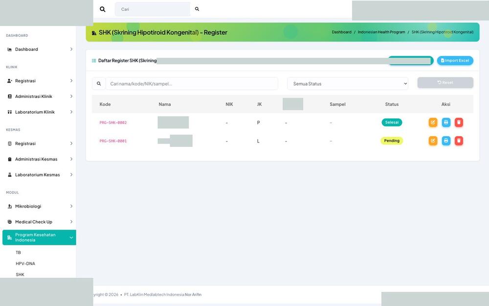 Screenshot LabKlin: Register SHK