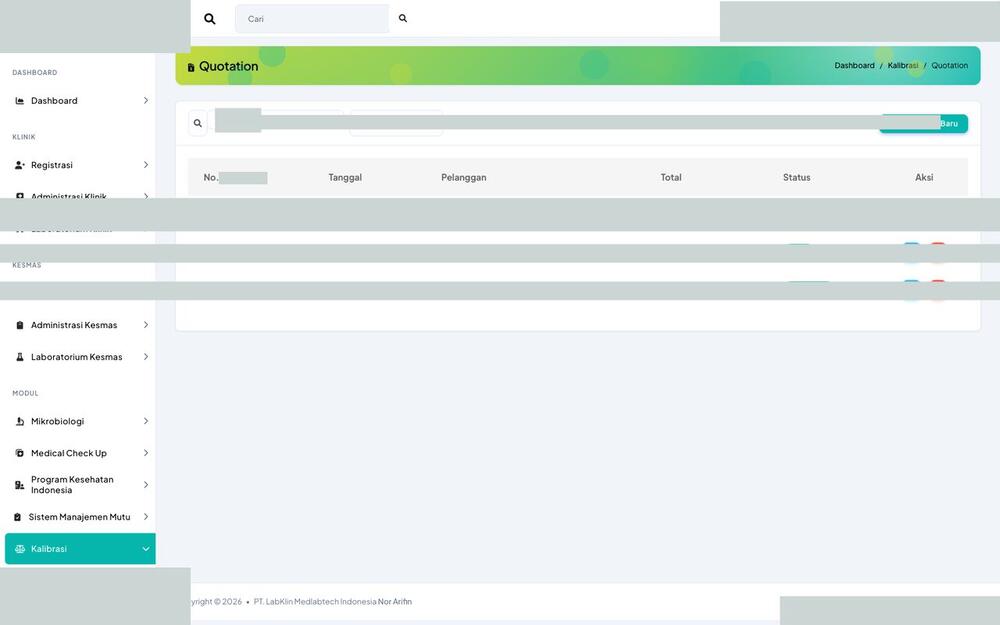 Screenshot LabKlin: Penawaran kalibrasi