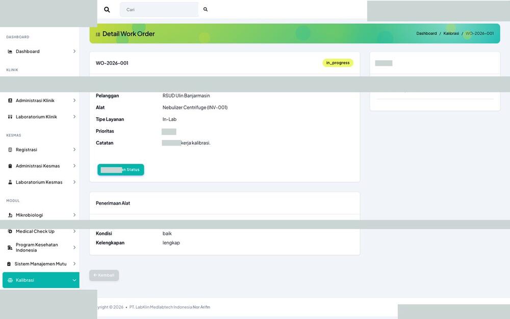 Screenshot LabKlin: Detail perintah kerja