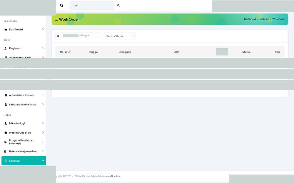 Screenshot LabKlin: Perintah kerja kalibrasi