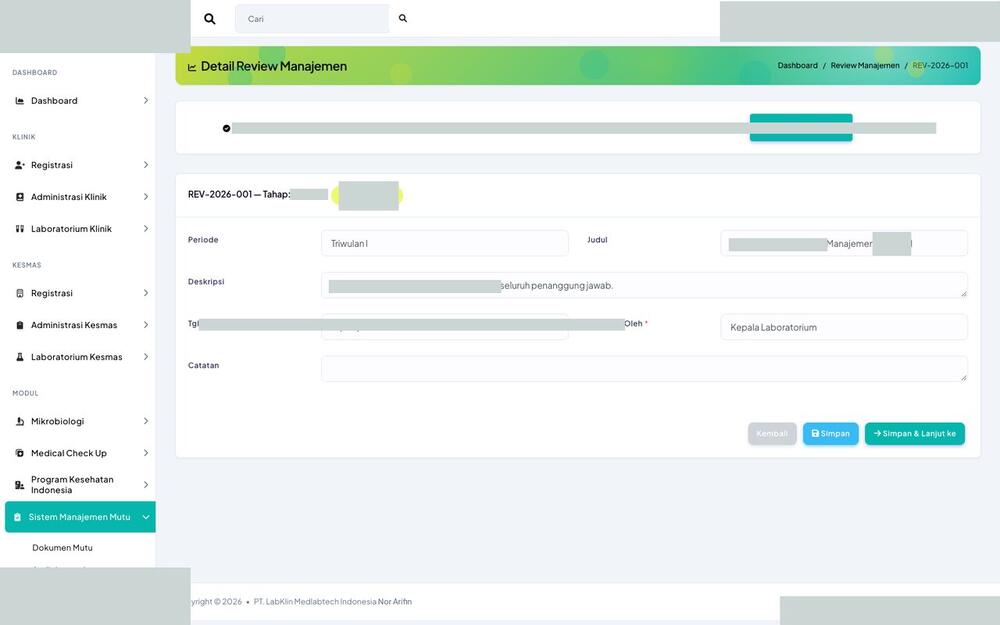 Screenshot LabKlin: Detail review manajemen