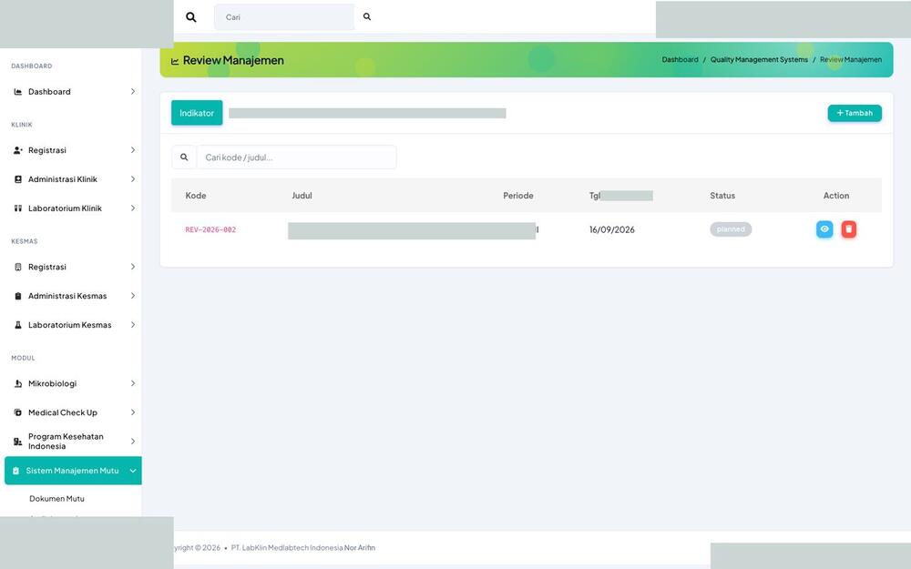Screenshot LabKlin: Review manajemen