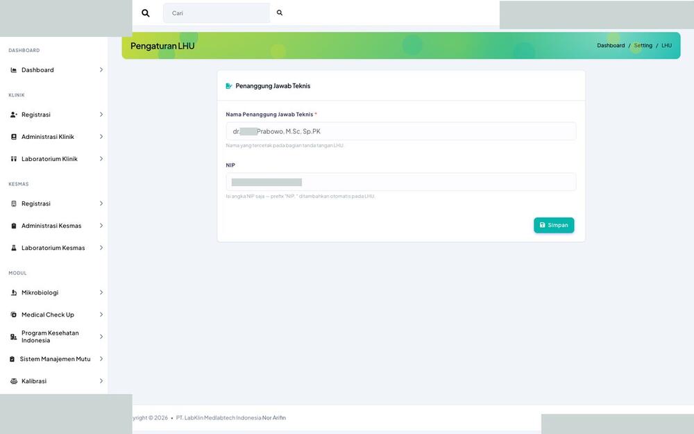 Screenshot LabKlin: Pengaturan laporan hasil