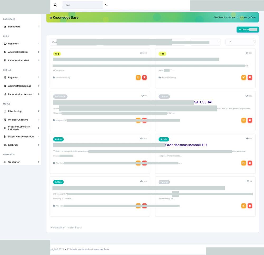 Screenshot LabKlin: Basis pengetahuan