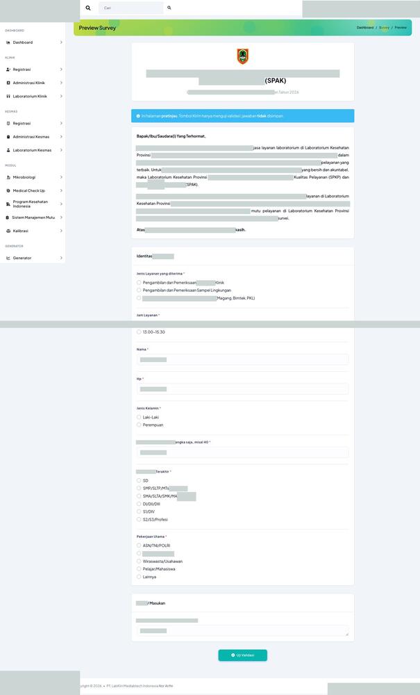 Screenshot LabKlin: Formulir survey