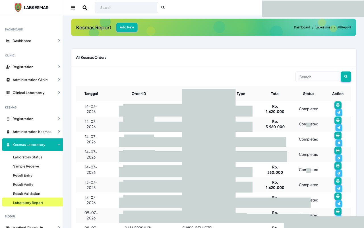 Screenshot LabKlin: Laporan hasil uji