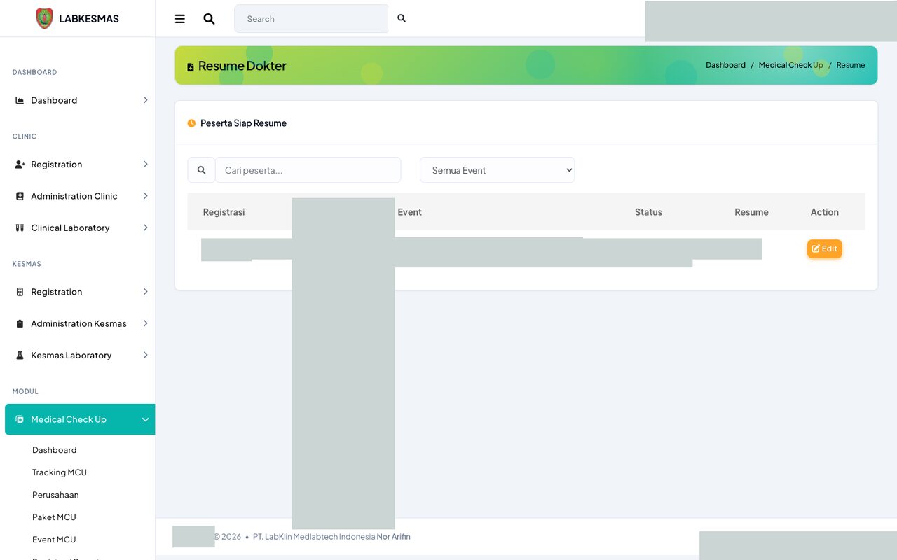 Screenshot LabKlin: Resume dokter MCU
